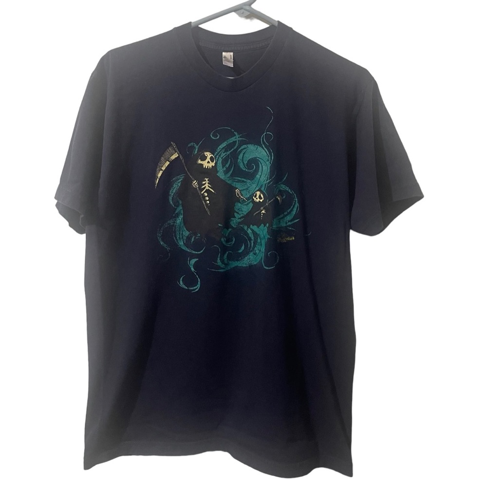 Death Shirt Men Large Blue Skeleton Lightweight Casual Nightmare‎ Horror Scary